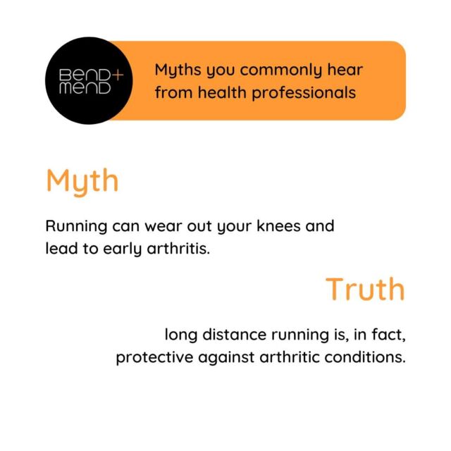 Multiple studies have shown that long distance running is, in fact, protective against arthritic conditions. Marathoners tend to have healthier knee joints and better bone mineral density as they age.

#physio #sydneycbd #sydneyphysio #sydneypilates #physiotherapyclinic #pilates #arthritis #healthmyths