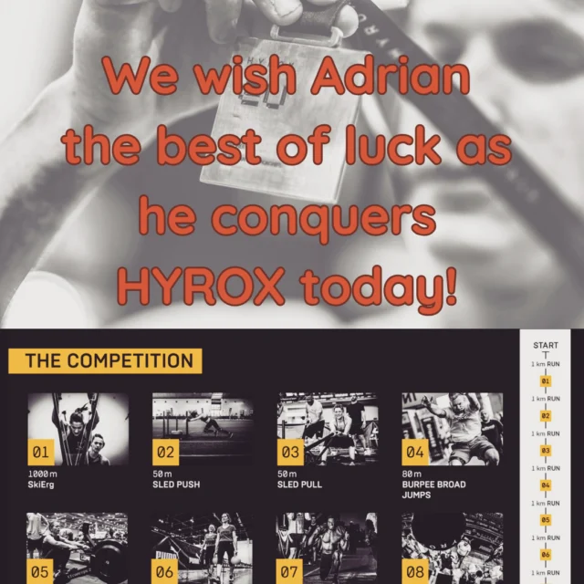 Prepped and ready to go for @hyroxworld, Adrian is in Melbourne at HYROX today. Good luck (especially with those burpee broad jumps).