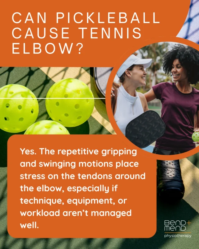 Pickleball might be fun, but all those quick swings and repetitive movements can put extra strain on the tendons around your elbow, leading to “tennis elbow."The good news? Early treatment and strengthening exercises can help reduce pain and keep you on the court.#bendandmend #pickleball  #tenniselbow #tenniselbowpain