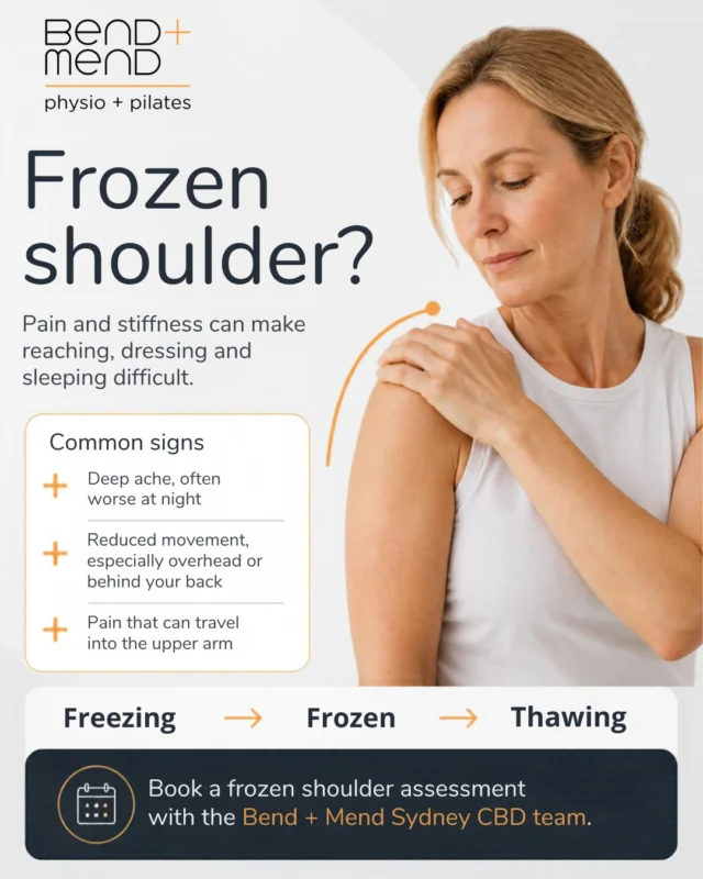 Getting dressed, reaching overhead, or fastening your bra shouldn't be painful.If you're experiencing increasing shoulder stiffness and pain, frozen shoulder may be the cause.Read our latest Frozen Shoulder blog on our website to understand the signs, stages, and treatment options available to help you regain movement and confidence.#FrozenShoulder  #PhysioSydneyCBD #ShoulderRehab #BendAndMend #SydneyCBD #Physiotherapy